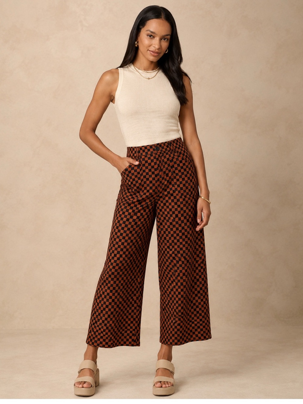 Maeve by Anthropologie Bronze Check The Colette | Size 29
